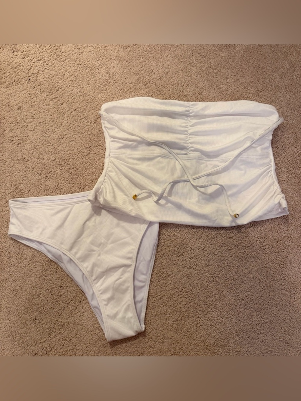 SHEIN White Ribbed Strapless Drawstring Bikini Set